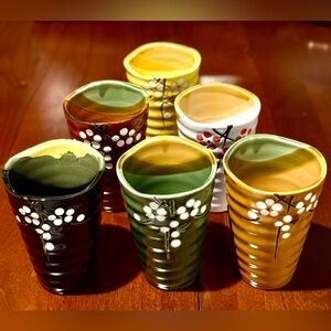 Vintage Japanese Ceramic Tea Cup Set, 6 Pieces, Cherry Blossom Design.